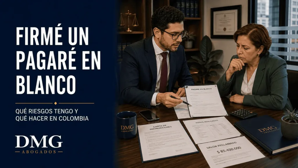 Abogado asesora a una mujer sobre los riesgos de haber firmado un pagaré en blanco en Colombia