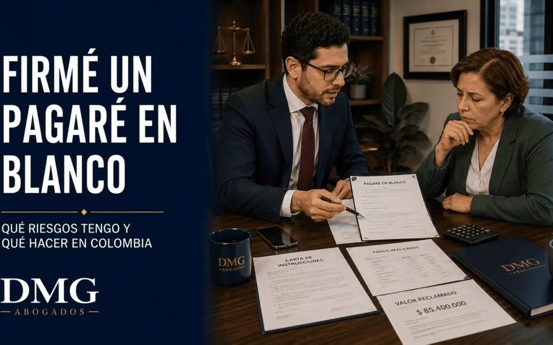 Abogado asesora a una mujer sobre los riesgos de haber firmado un pagaré en blanco en Colombia